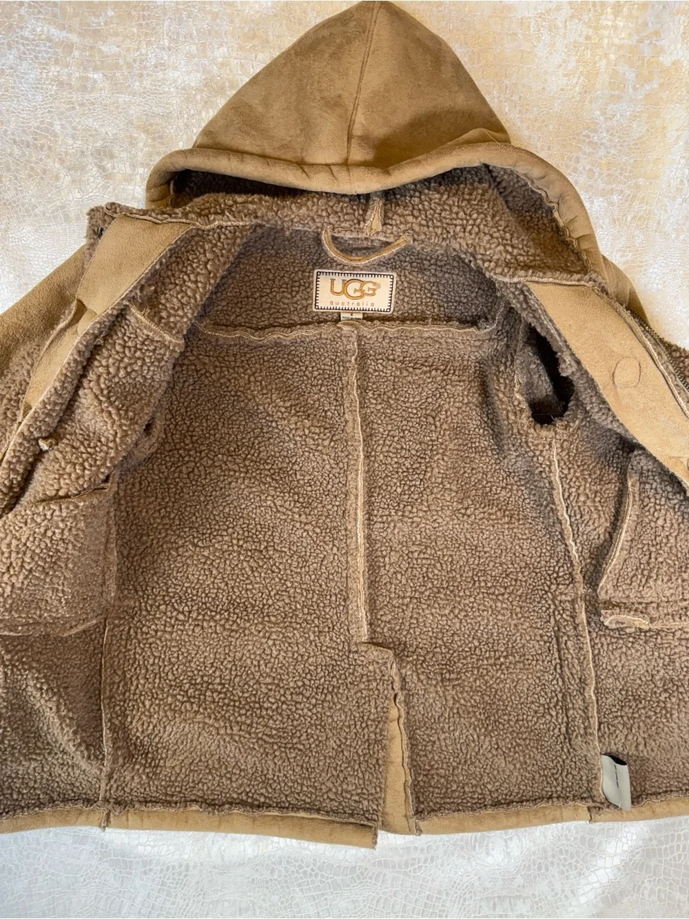Vintage UGG Australia kids' hooded faux shearling duffle coat, Kids size 2